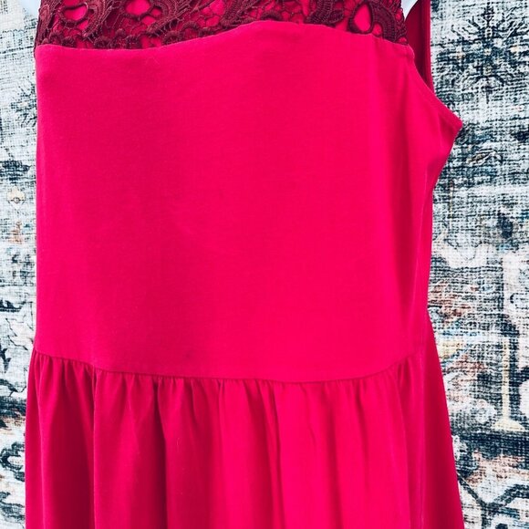 Ann Taylor Loft Dress Size M Lace Trim Red Mini Pullover Sleeveless - Picture 4 of 8